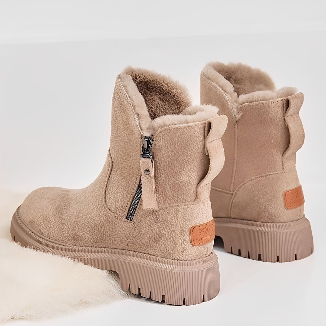 Bottes d'hiver femme à semelle chunky doublure chaude fermeture zippée hauteur ankle