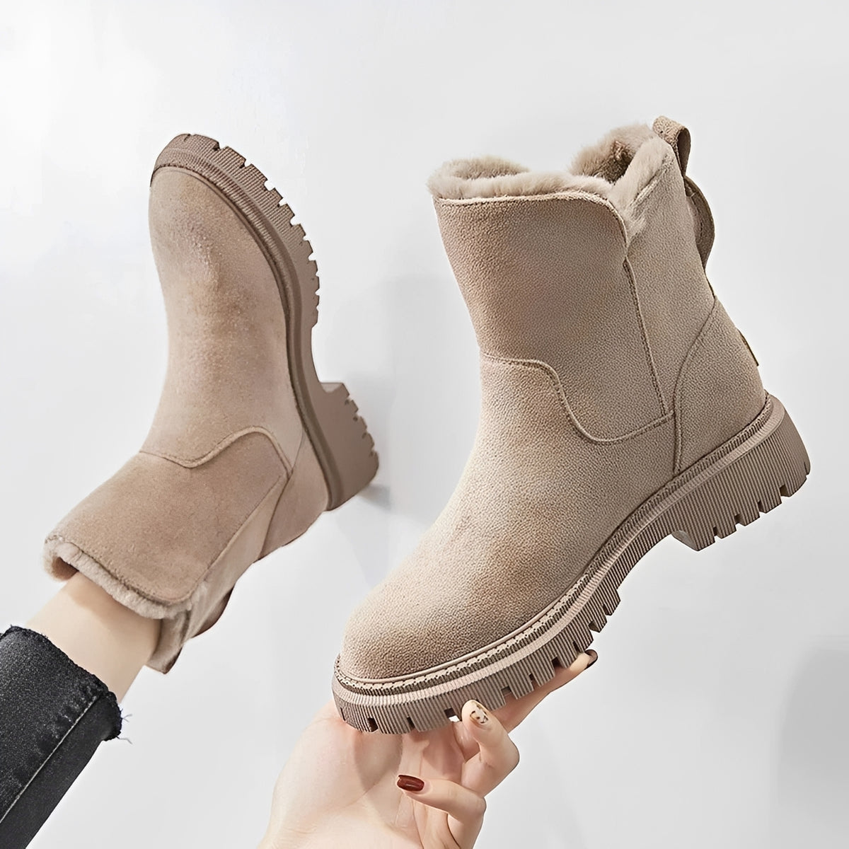 Bottes d'hiver femme à semelle chunky doublure chaude fermeture zippée hauteur ankle