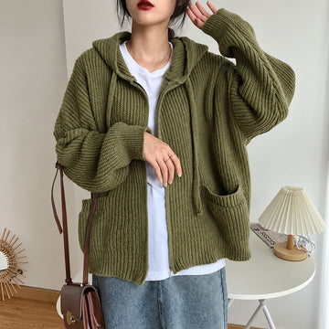 Cardigan à capuche pour femmes avec fermeture éclair, poches et coupe oversize