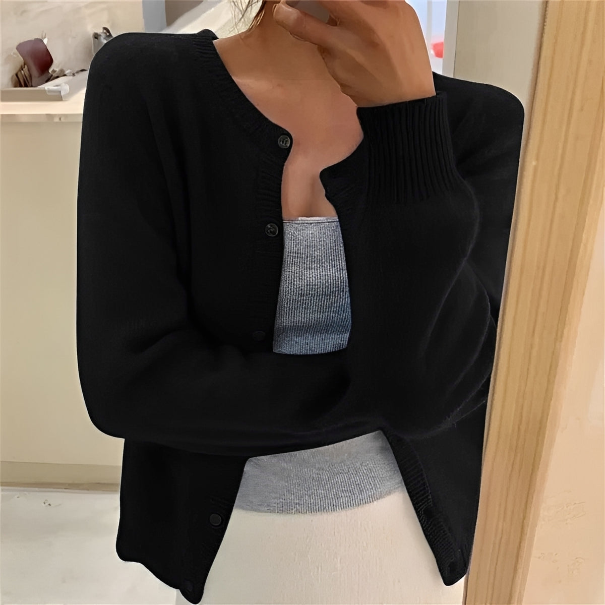Cardigan femme à boutons, poignets côtelés, coupe régulière