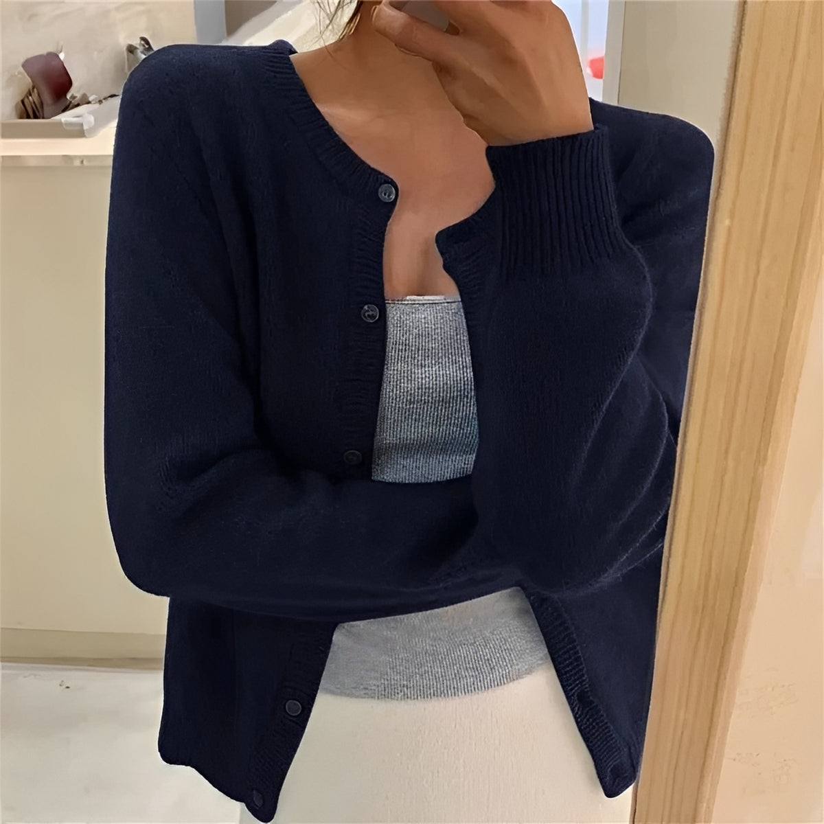 Cardigan femme à boutons, poignets côtelés, coupe régulière