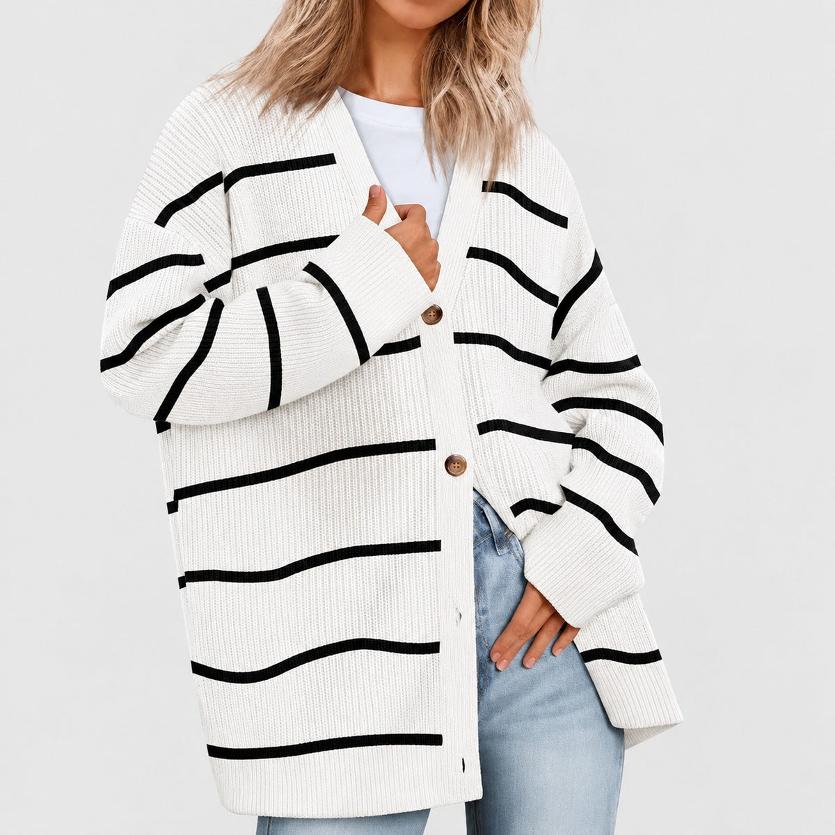 Cardigan femme à col V boutonné coupe oversize