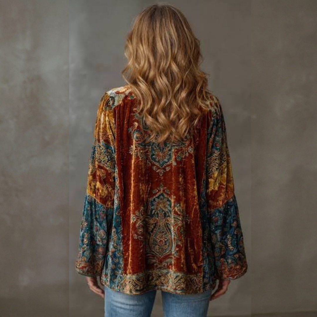 Cardigan femme Kimono ouvert manches longues amples motifs brodés