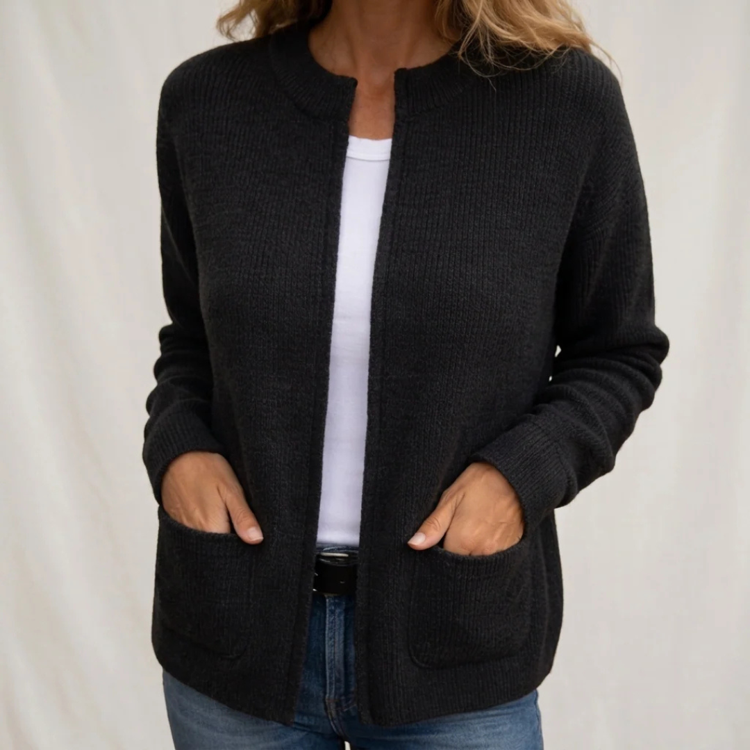 Cardigan femme Open-front longiligne à poches plaquées hip - coupe décontractée