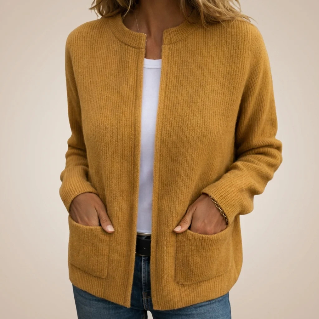 Cardigan femme Open-front longiligne à poches plaquées hip - coupe décontractée