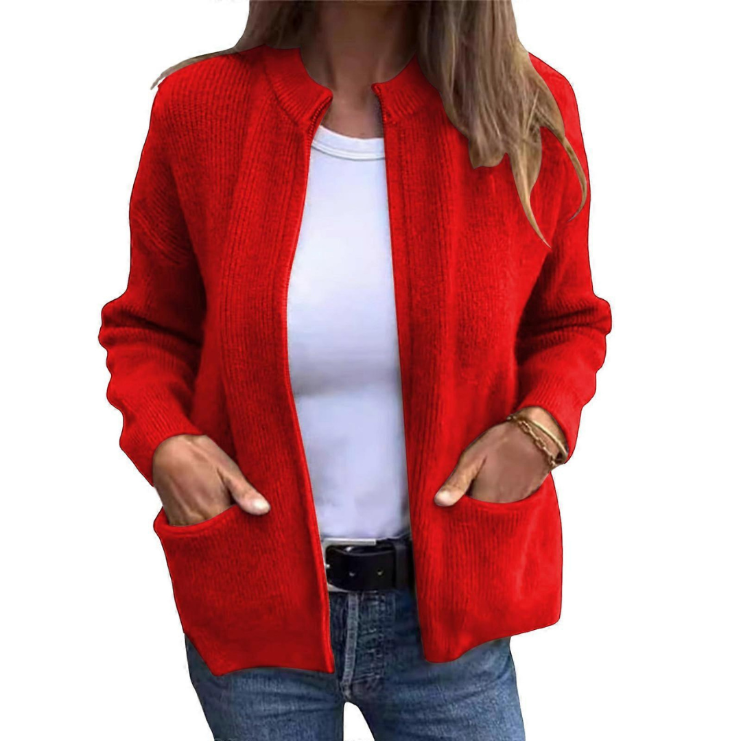 Cardigan femme Open-front longiligne à poches plaquées hip - coupe décontractée
