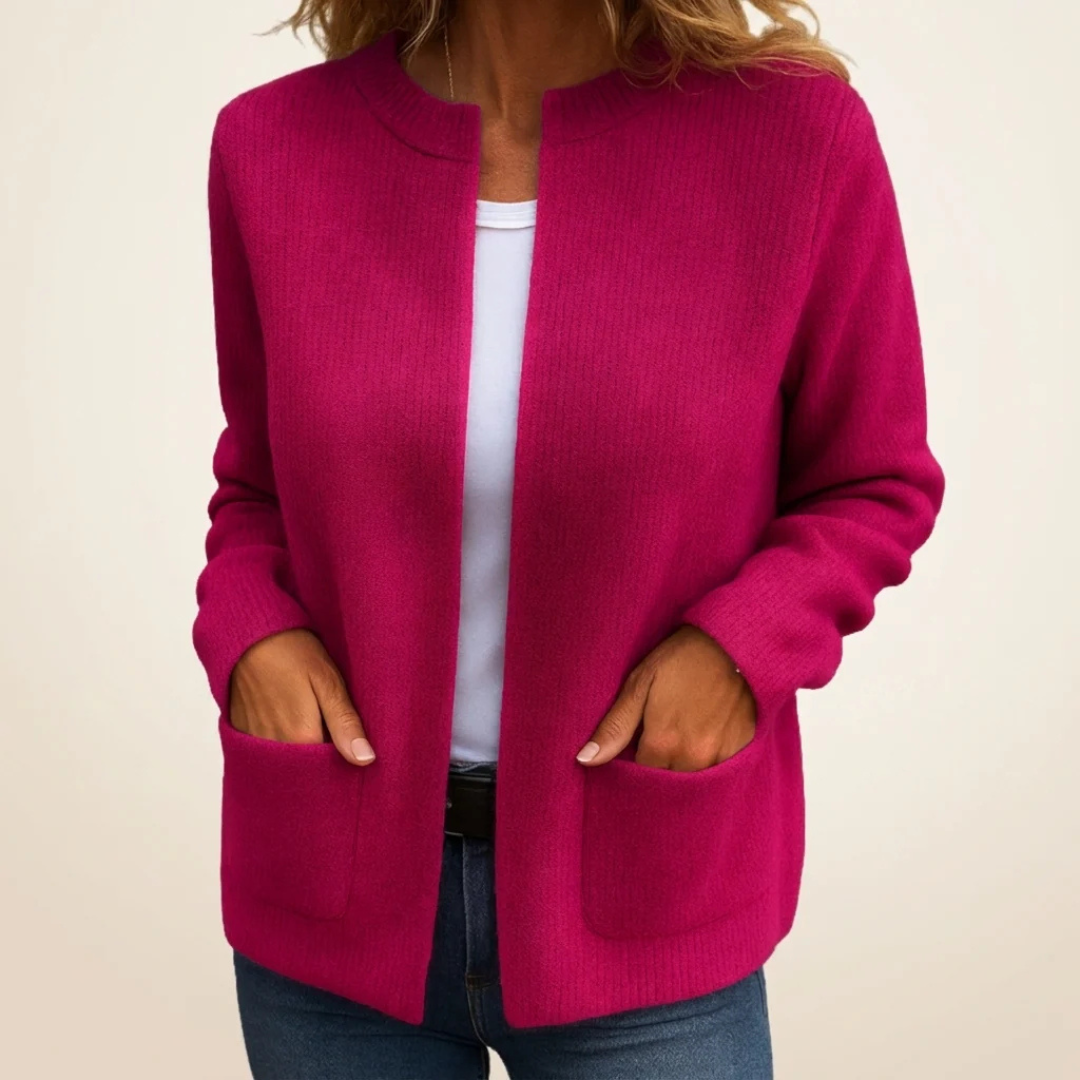 Cardigan femme Open-front longiligne à poches plaquées hip - coupe décontractée