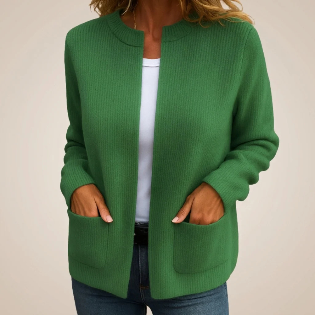 Cardigan femme Open-front longiligne à poches plaquées hip - coupe décontractée