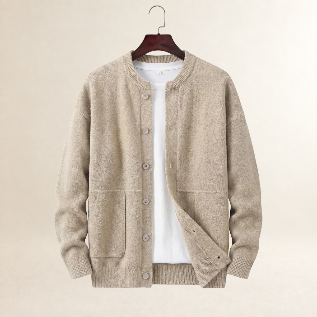 Cardigan homme à boutons avec poches coupe régulière col rond manches longues