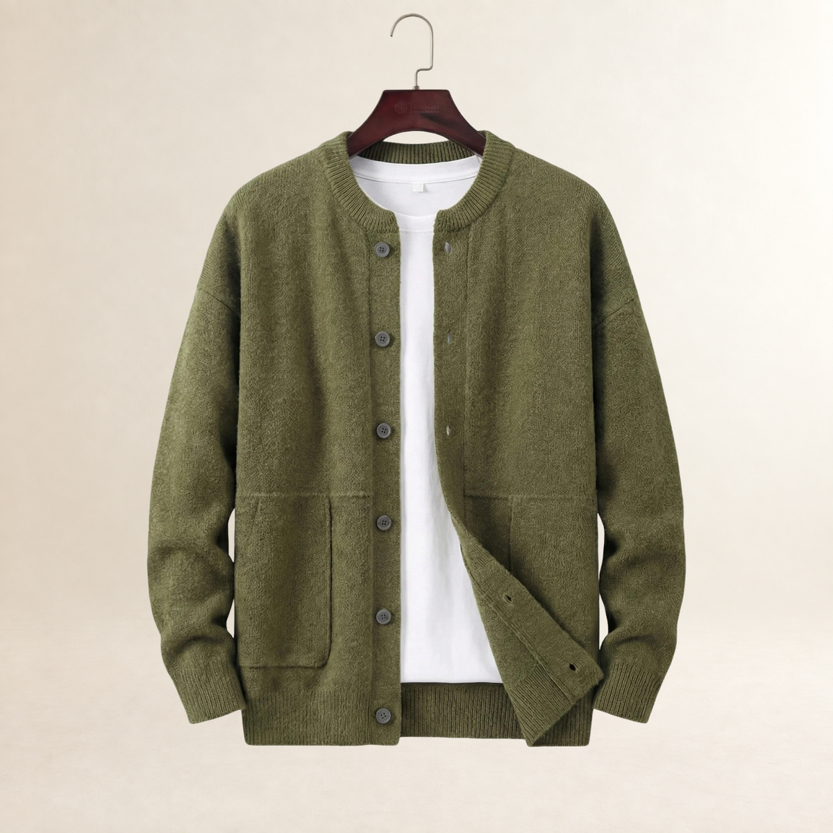 Cardigan homme à boutons avec poches coupe régulière col rond manches longues