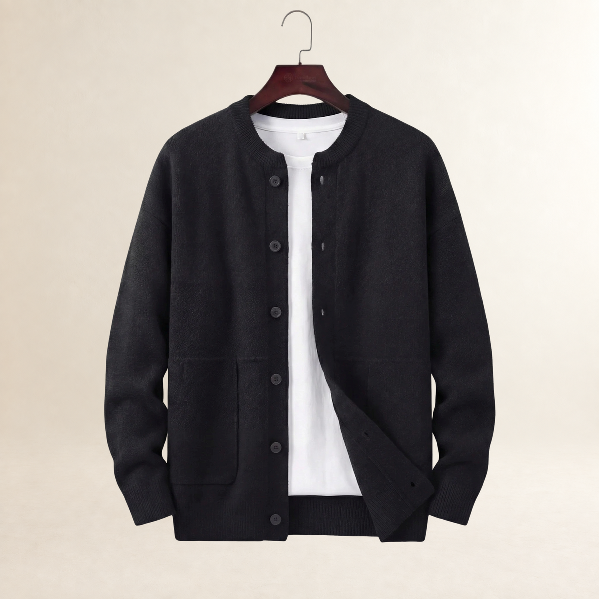 Cardigan homme à boutons avec poches coupe régulière col rond manches longues