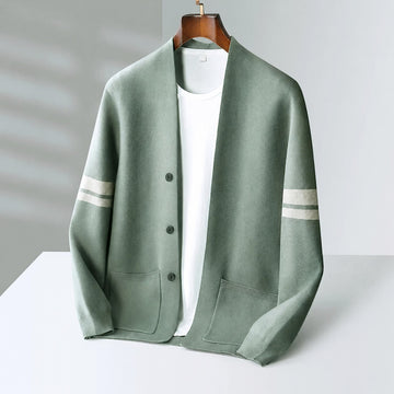 Cardigan homme à boutons à rayures contrastantes coupe décontractée