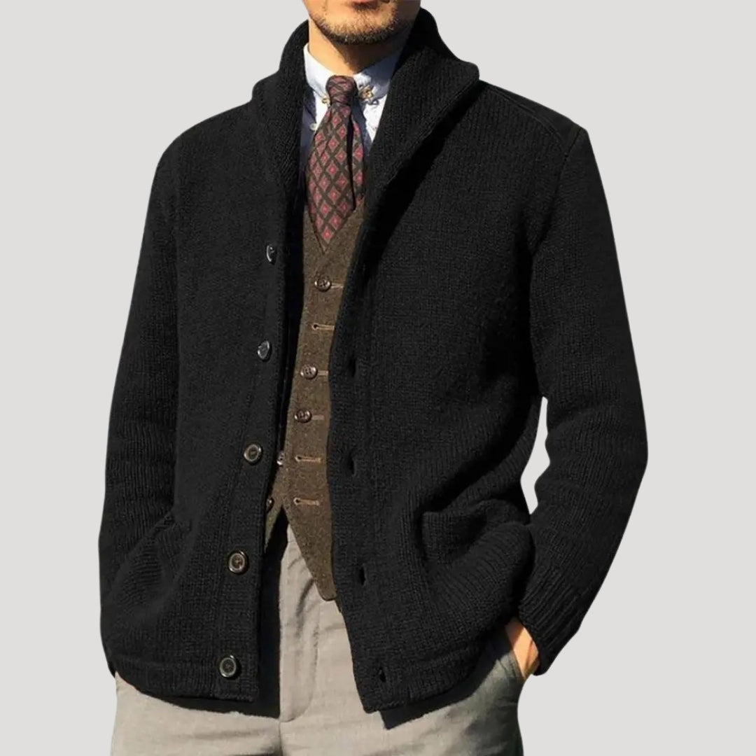 Cardigan homme à col châle avec boutons et coudières en patch
