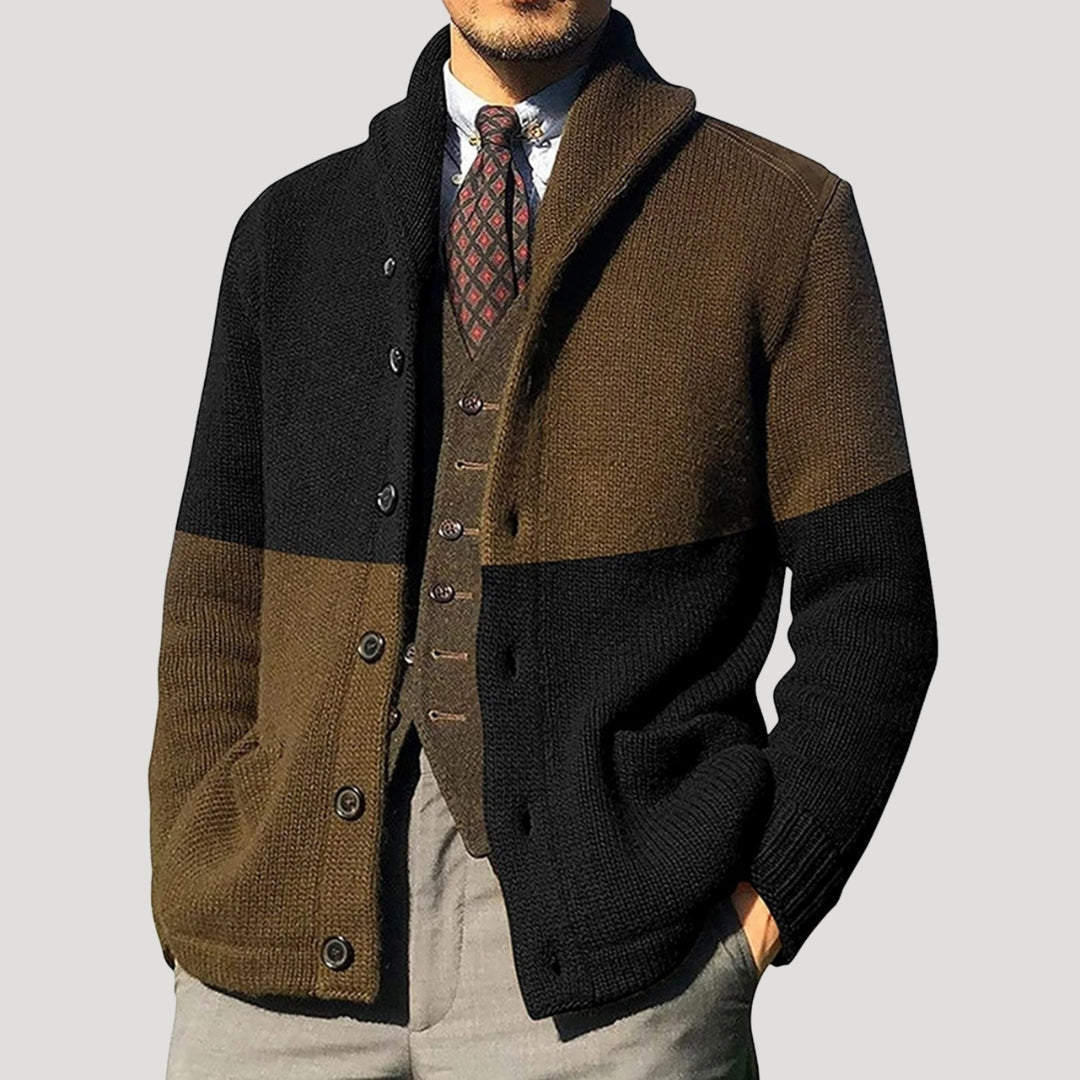 Cardigan homme à col châle avec boutons et coudières en patch