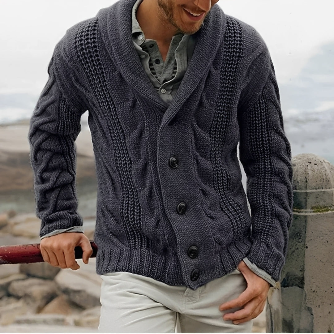 Cardigan homme à col châle boutonné motif texturé coupe décontractée