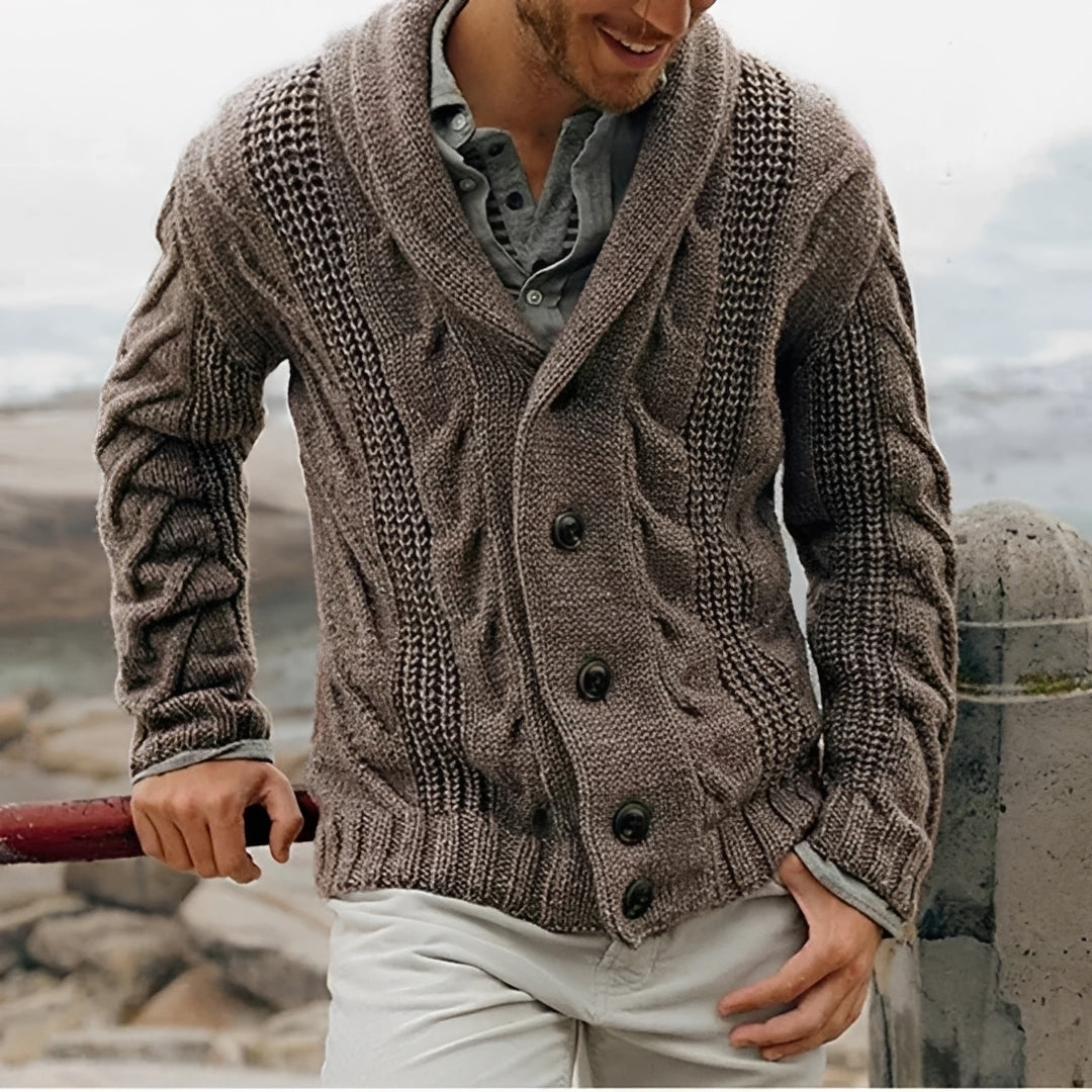 Cardigan homme à col châle boutonné motif texturé coupe décontractée