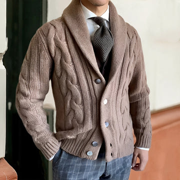 Cardigan homme à col châle à boutons à manches longues style décontracté