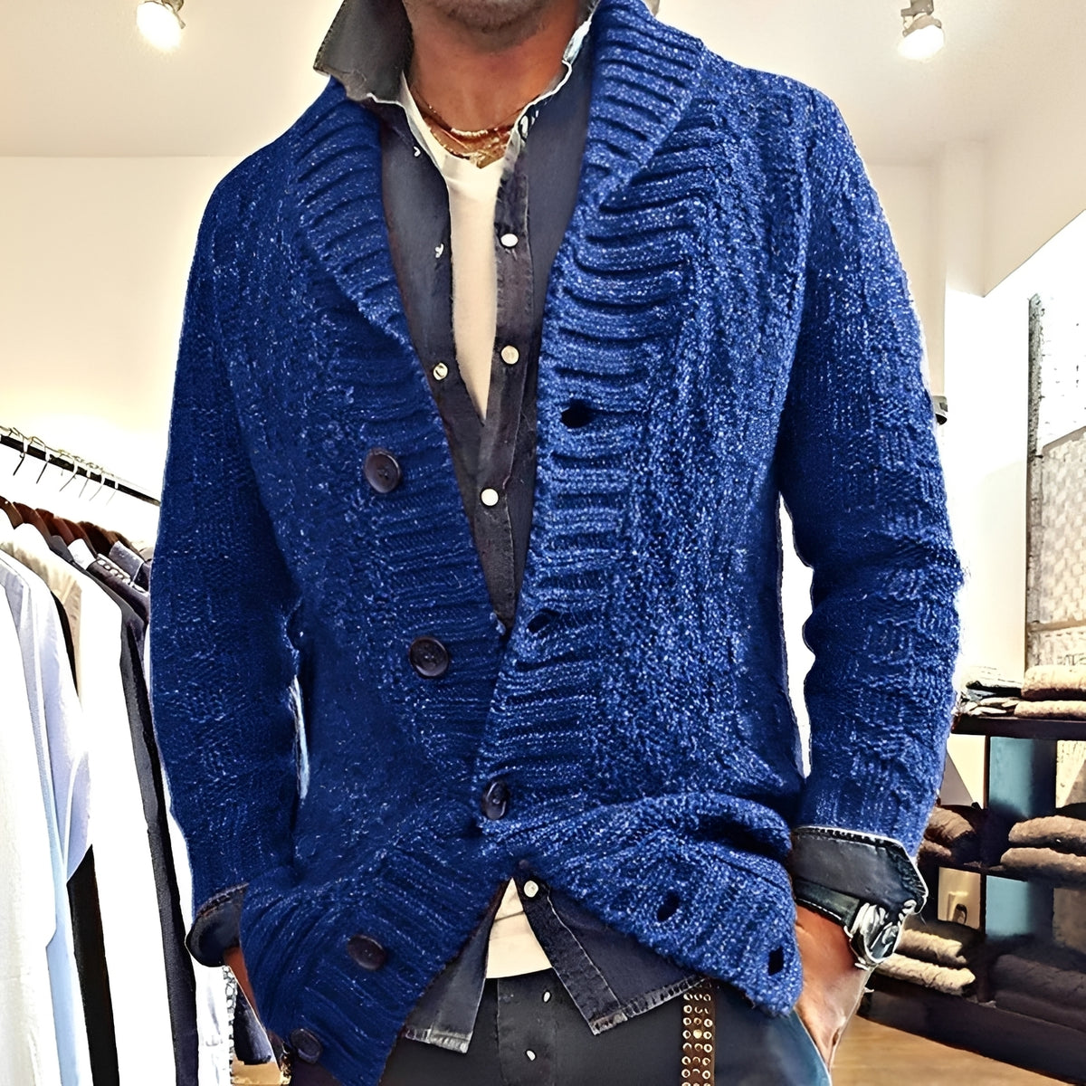 Cardigan homme à col châle et fermeture boutonnée - Coupe décontractée