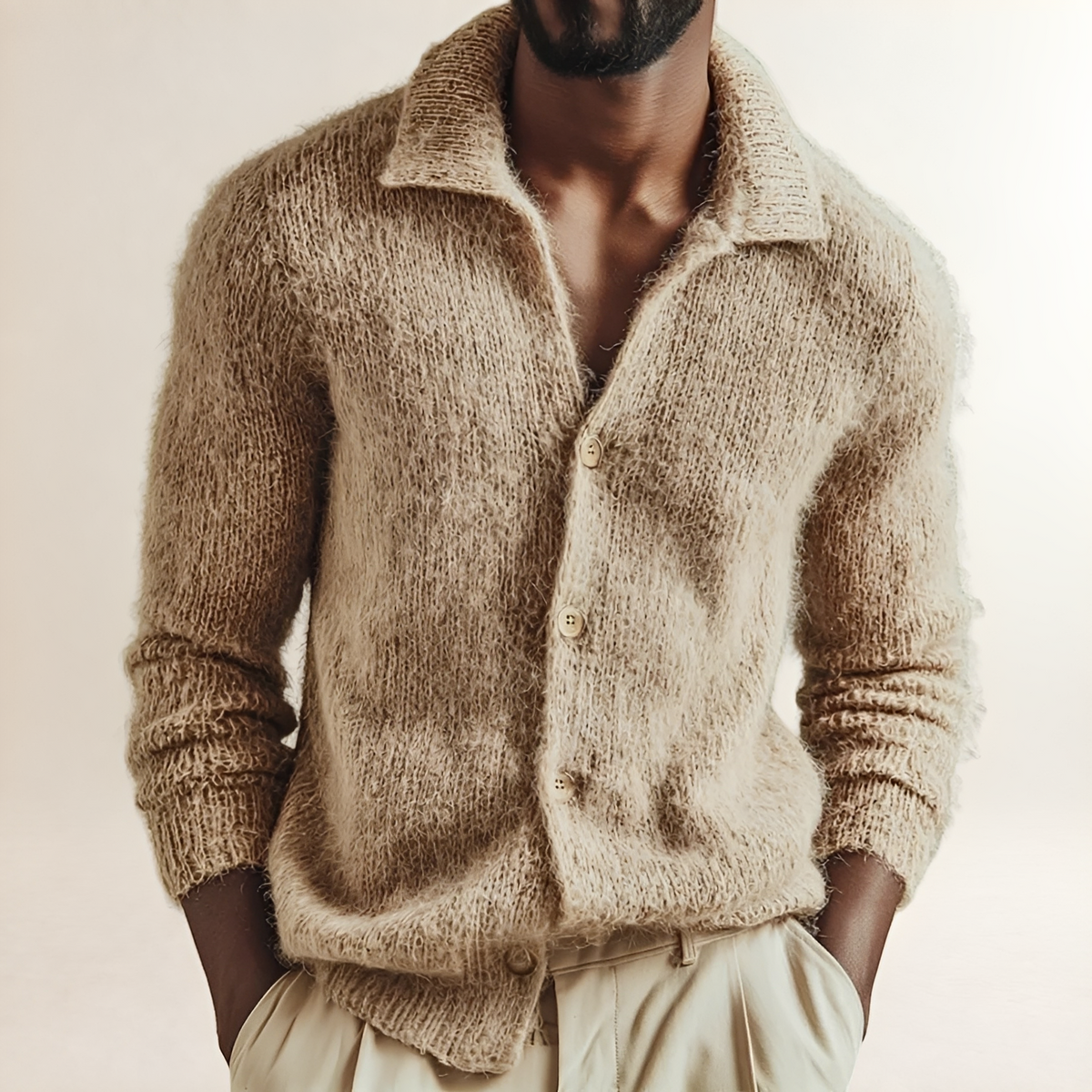 Cardigan homme à col revers avec boutons coupe classique
