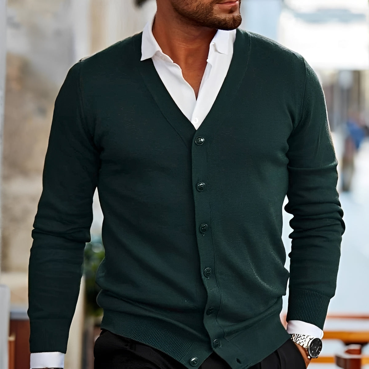 Cardigan homme à col V boutonné coupe décontractée