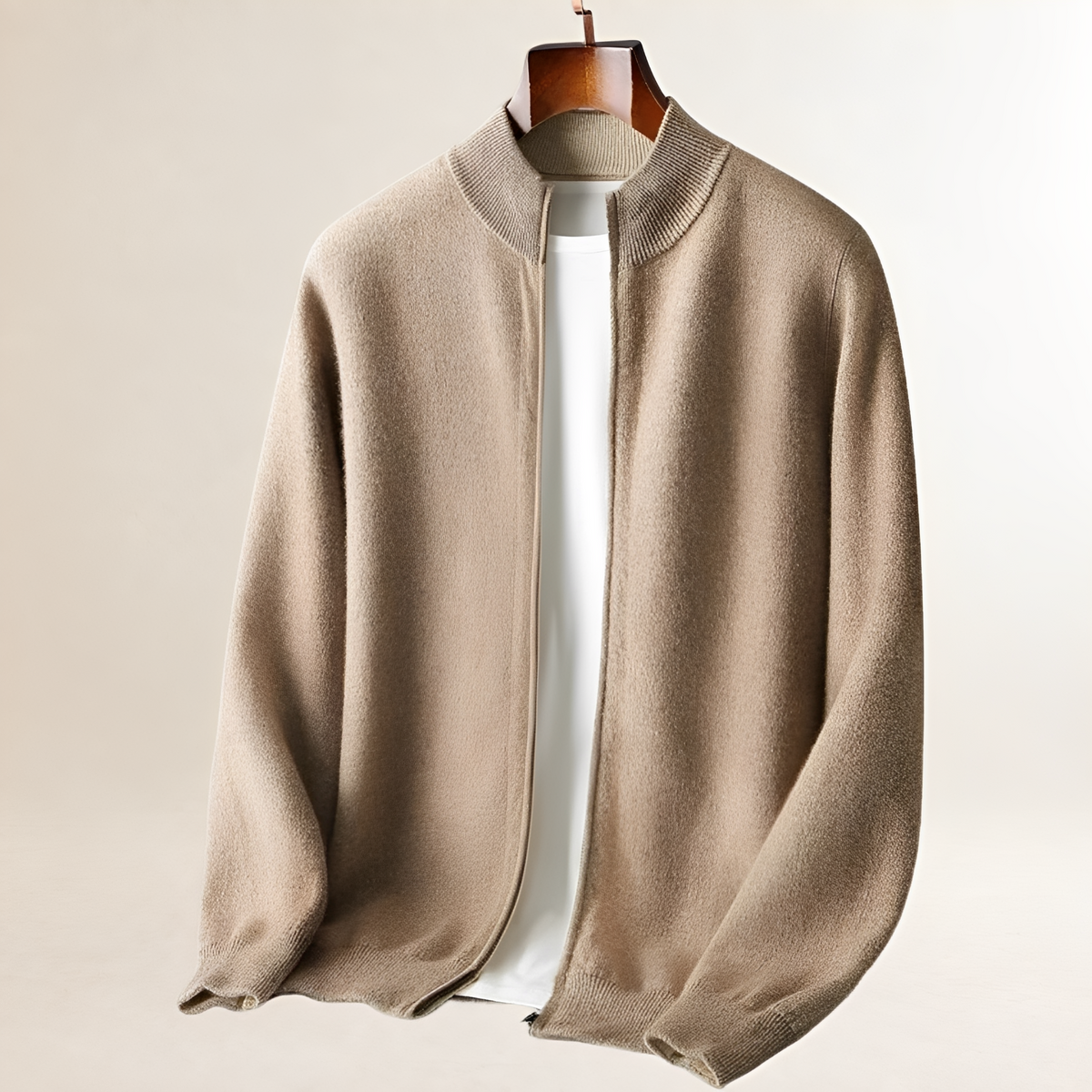 Cardigan homme à fermeture éclair complète avec col montant et poignets et ourlet côtelés