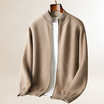 Cardigan homme à fermeture éclair complète avec col montant et poignets et ourlet côtelés