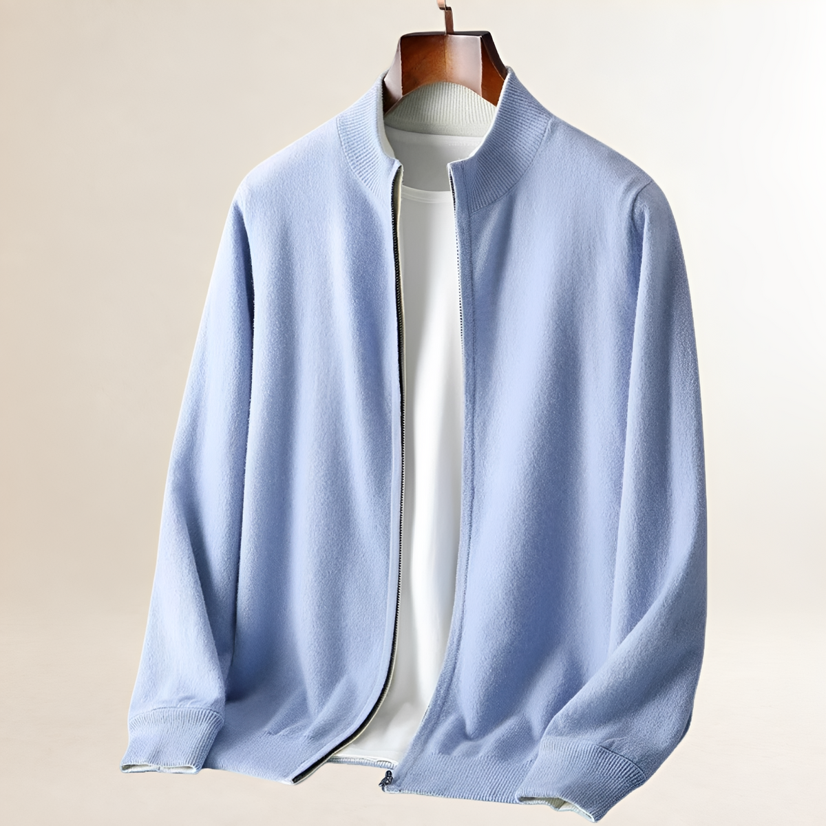 Cardigan homme à fermeture éclair complète avec col montant et poignets et ourlet côtelés