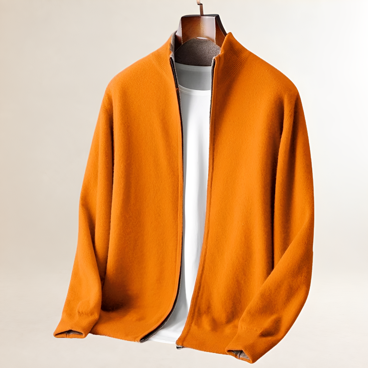 Cardigan homme à fermeture éclair complète avec col montant et poignets et ourlet côtelés