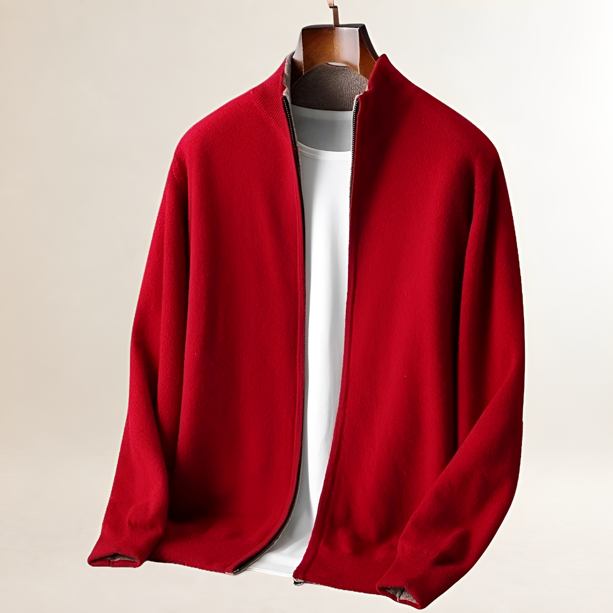 Cardigan homme à fermeture éclair complète avec col montant et poignets et ourlet côtelés