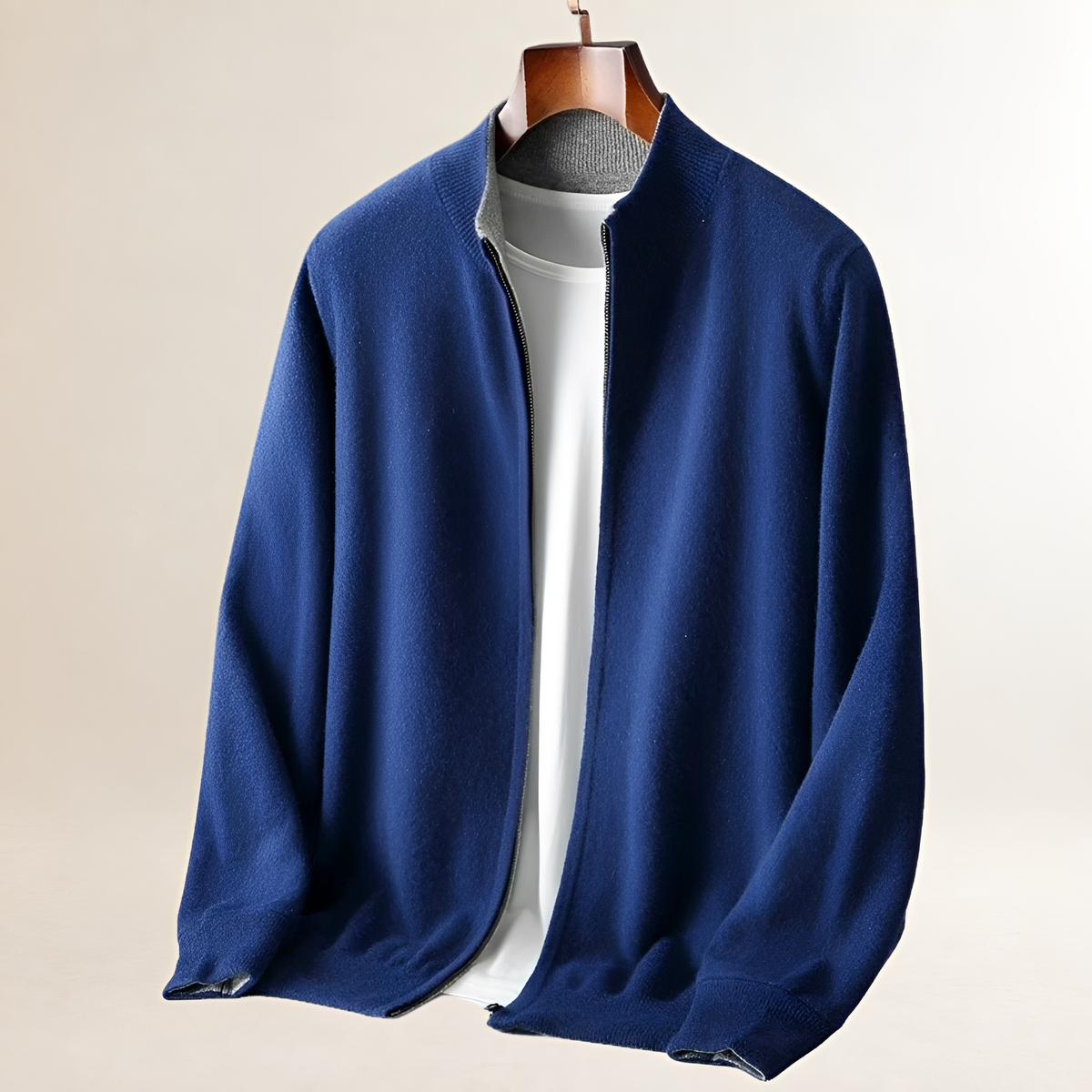 Cardigan homme à fermeture éclair complète avec col montant et poignets et ourlet côtelés