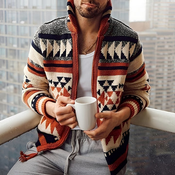 Cardigan homme à fermeture éclair motif géométrique avec poches