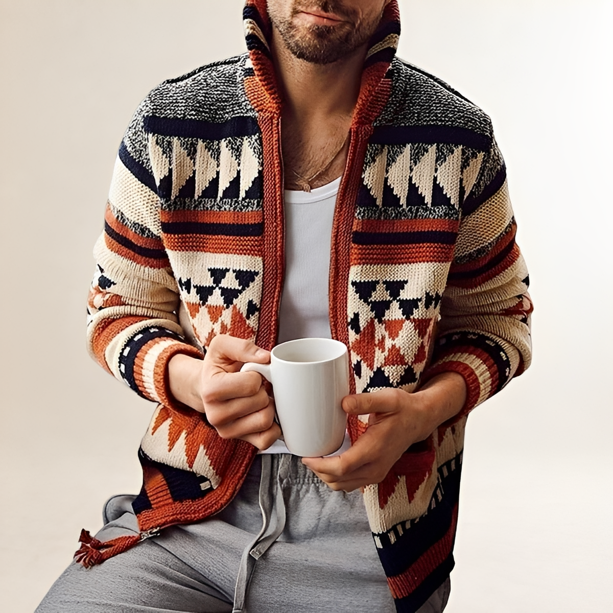 Cardigan homme à fermeture éclair motif géométrique avec poches