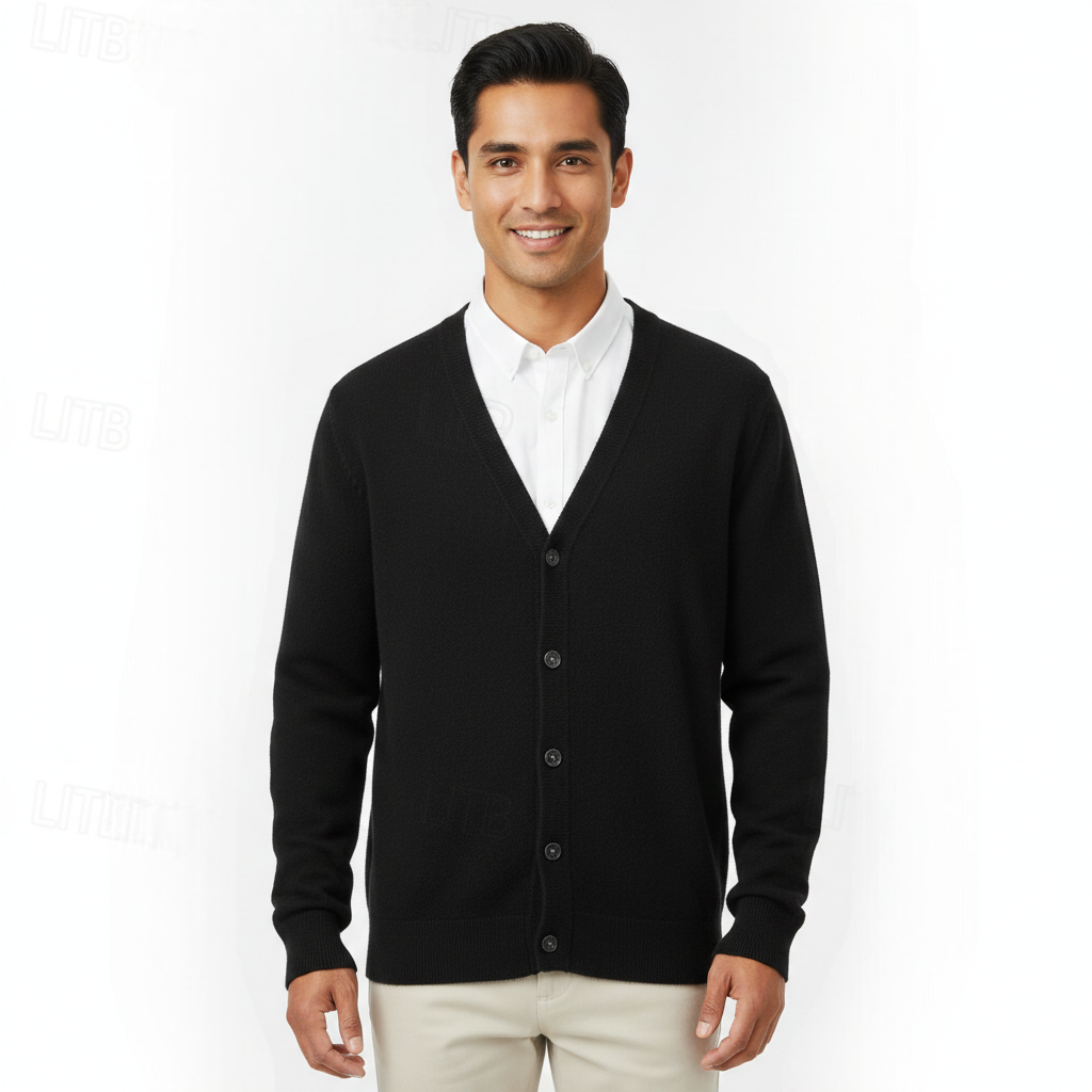 Cardigan homme à V-neck fermeture bouton coupe classique