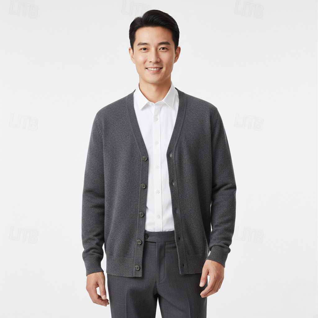 Cardigan homme à V-neck fermeture bouton coupe classique