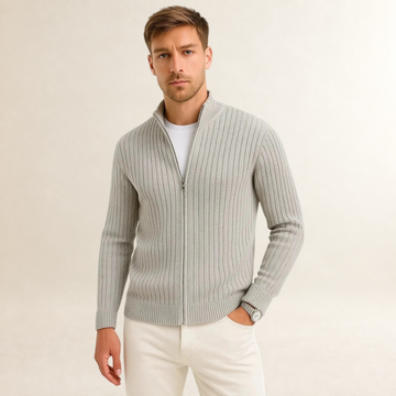 Cardigan homme à zip à col montant coupe ajustée texture côtelée