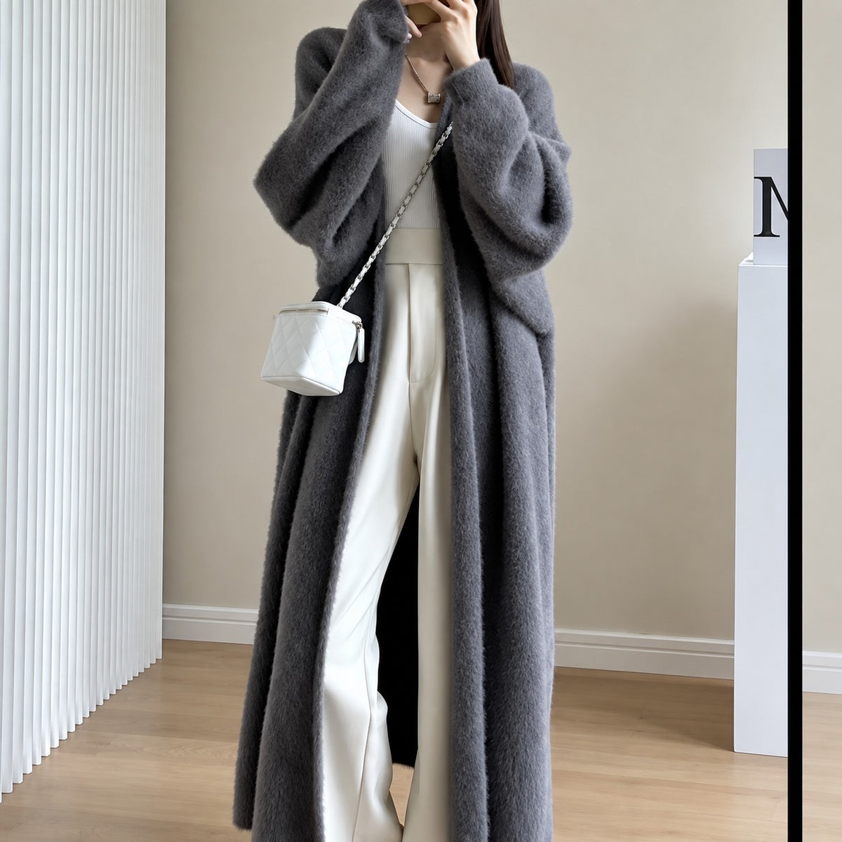 Cardigan long femme à coupe oversize et ouverture frontale - style décontracté, longueur longue