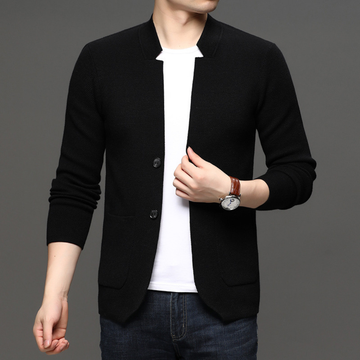 Cardigan pour homme col montant à fermeture deux boutons poches plaquées slim