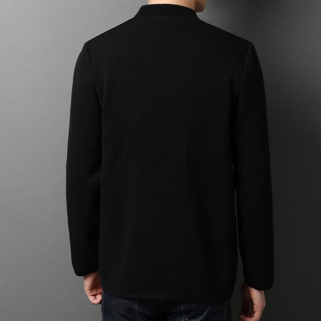 Cardigan pour homme col montant à fermeture deux boutons poches plaquées slim