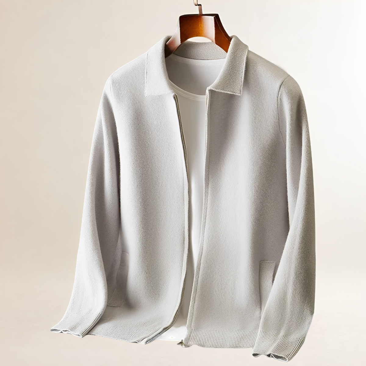 Cardigan pour Homme - zip intégral, col chemise, poches frontales doubles, bas et poignets côtelés, coupe droite