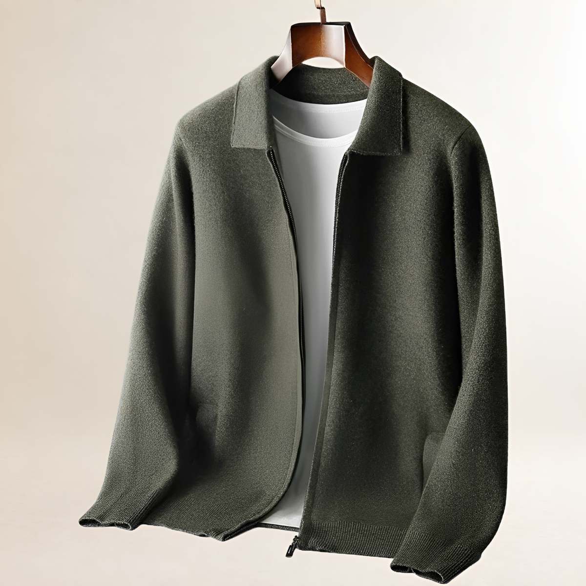 Cardigan pour Homme - zip intégral, col chemise, poches frontales doubles, bas et poignets côtelés, coupe droite