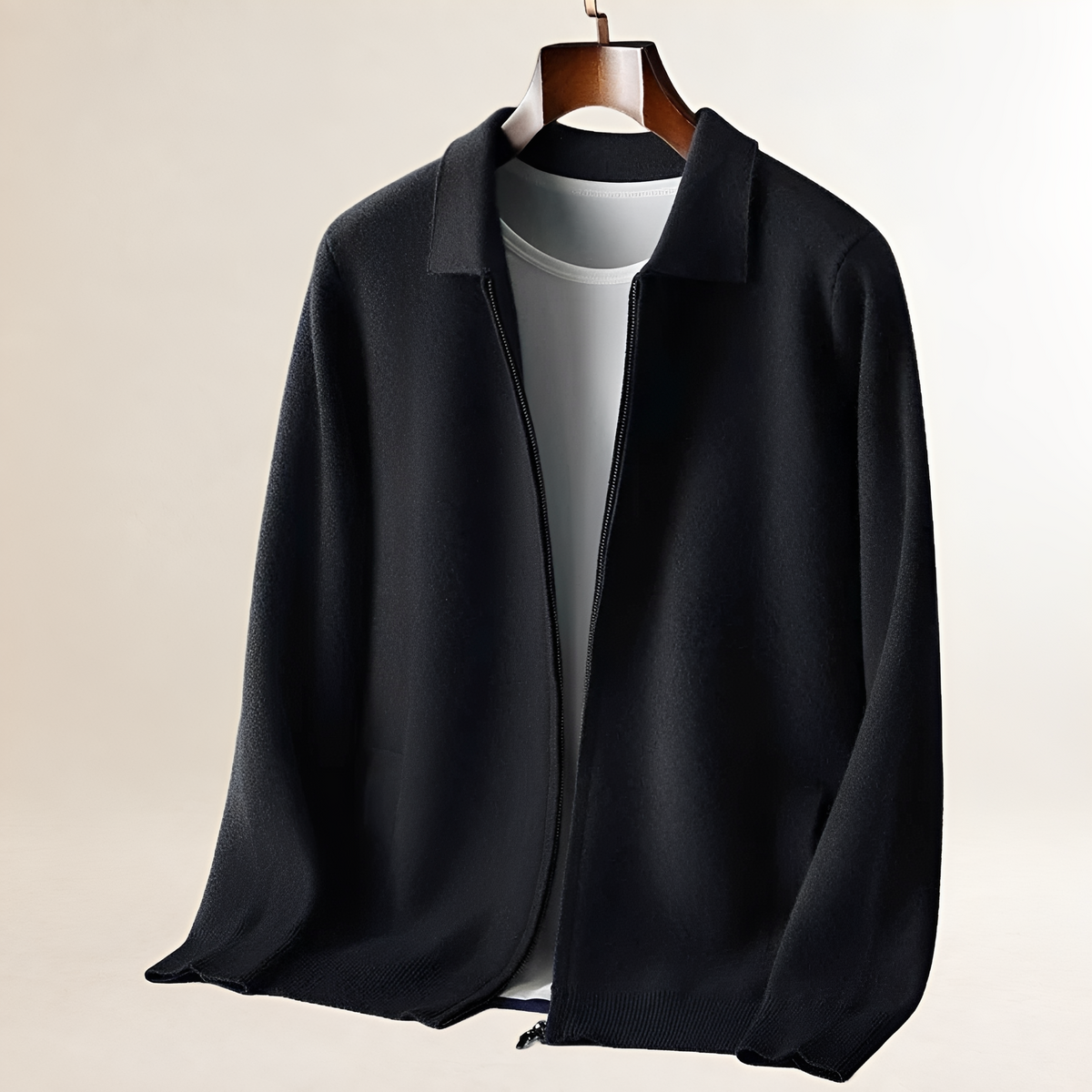 Cardigan pour Homme - zip intégral, col chemise, poches frontales doubles, bas et poignets côtelés, coupe droite