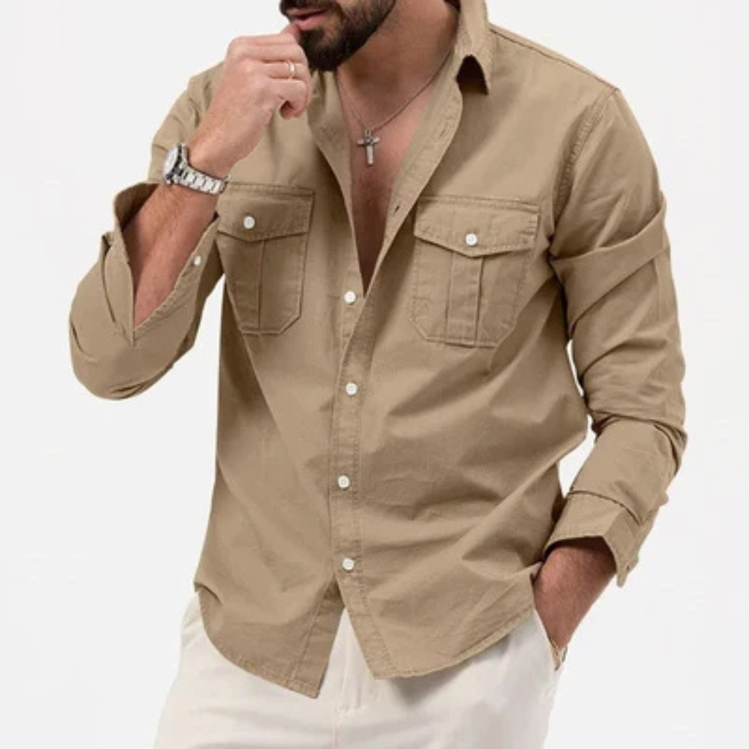 Chemise homme à boutonnière - finitions anti-ridules et poches plaquées