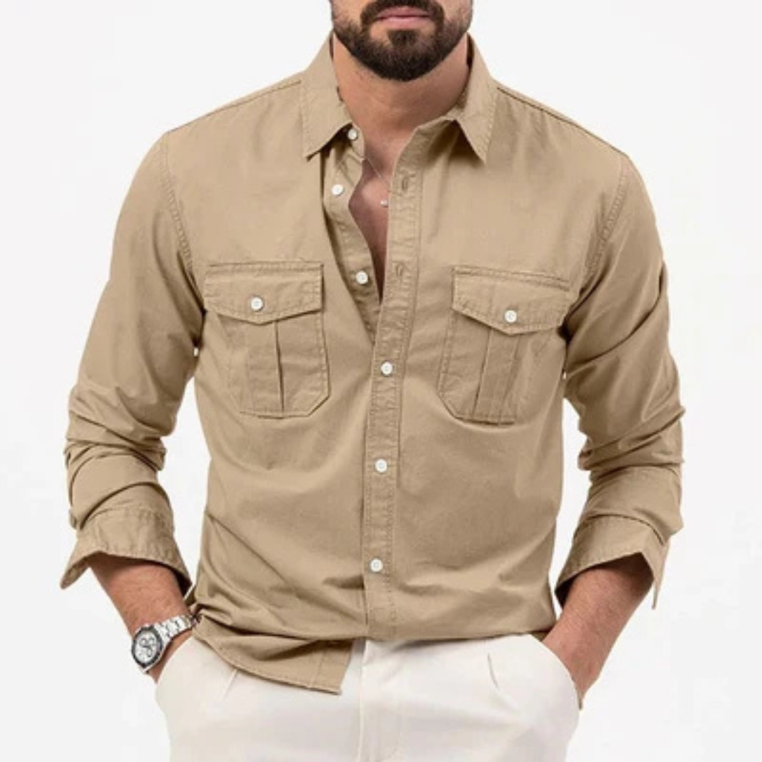 Chemise homme à boutonnière - finitions anti-ridules et poches plaquées