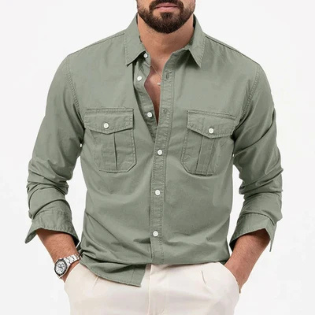 Chemise homme à boutonnière - finitions anti-ridules et poches plaquées