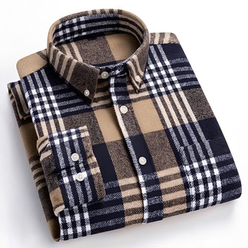 Chemise homme à carreaux à boutons col classique coupe décontractée