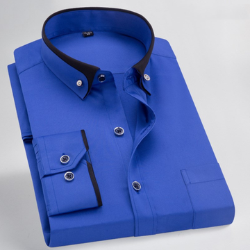 Chemise homme à col boutonnière et revers contrastés - manches longues, coupe régulière