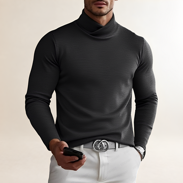 Chemise homme à col roulé à manches longues et coupe ajustée
