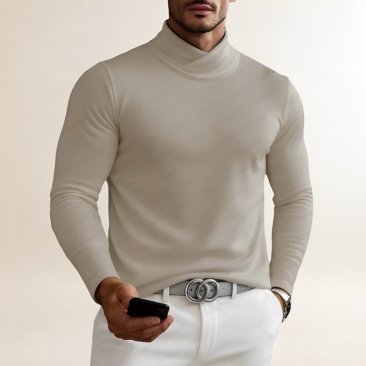 Chemise homme à col roulé à manches longues et coupe ajustée