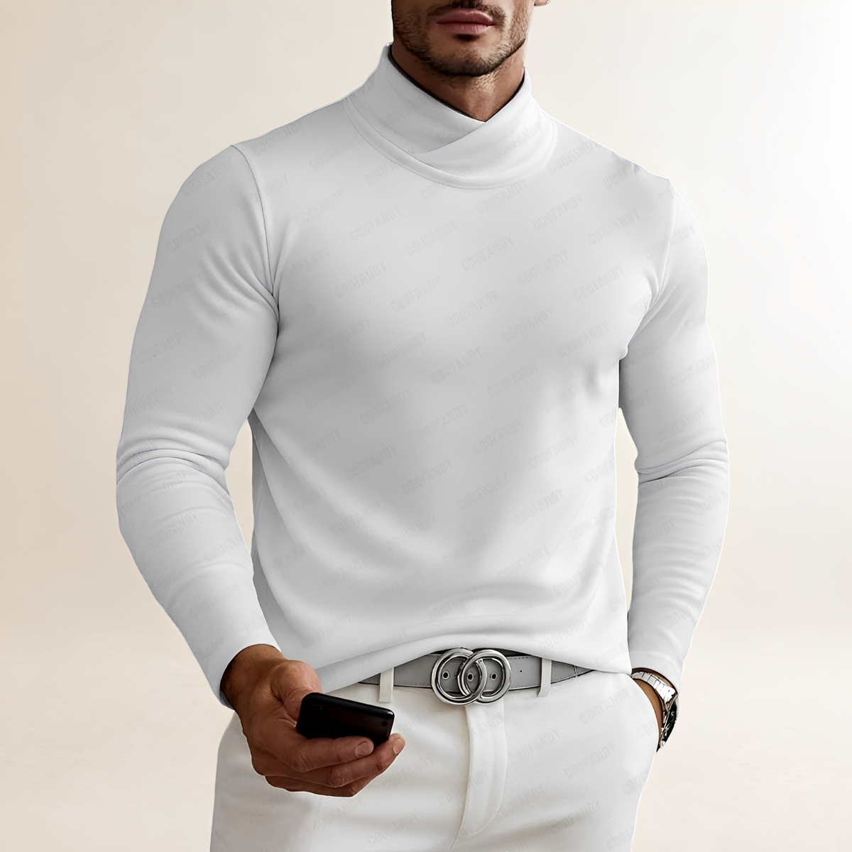 Chemise homme à col roulé à manches longues et coupe ajustée