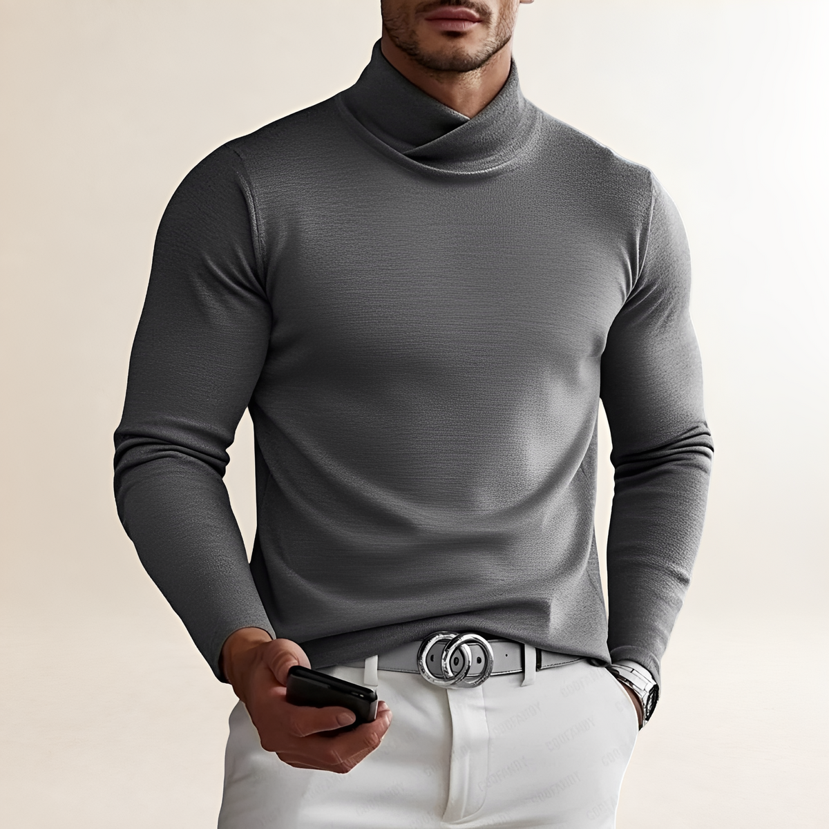Chemise homme à col roulé à manches longues et coupe ajustée